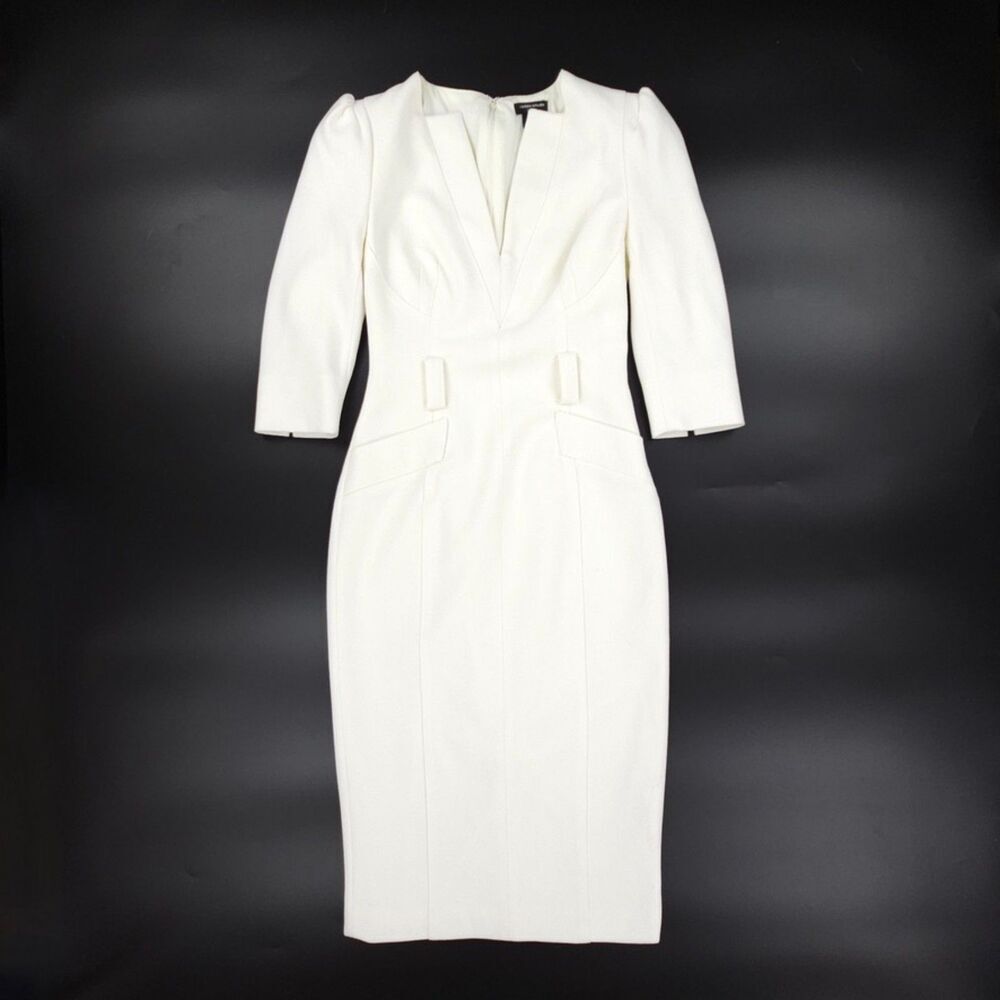 KAREN MILLEN Forever Structured Crepe Midi Dress Old Money Quiet Luxury Minimal